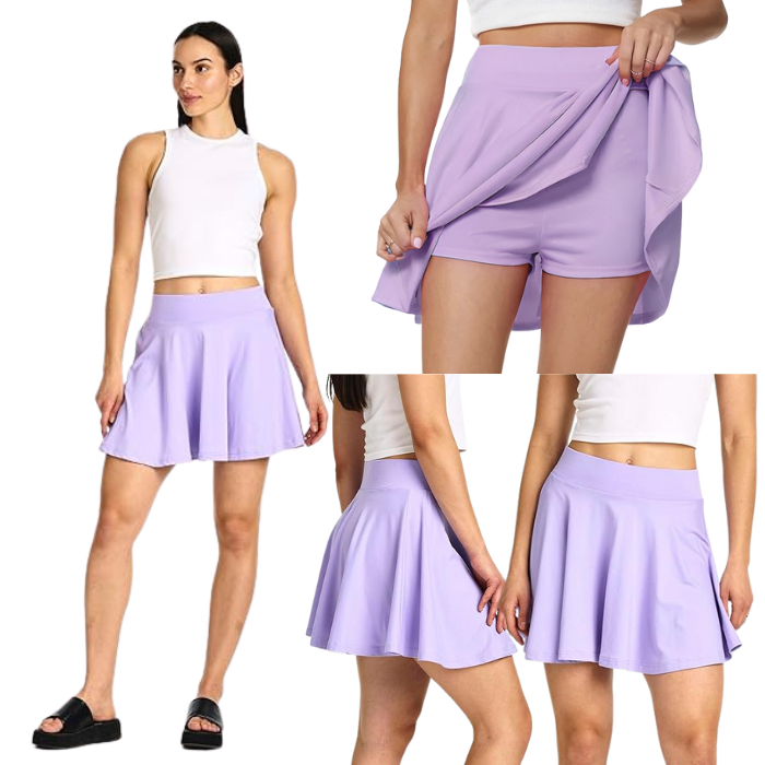 2-IN-1 Purple Skort for Women Skirt with Inner Shorts Plus Size High Waist  Gym Running Palda Shorts
