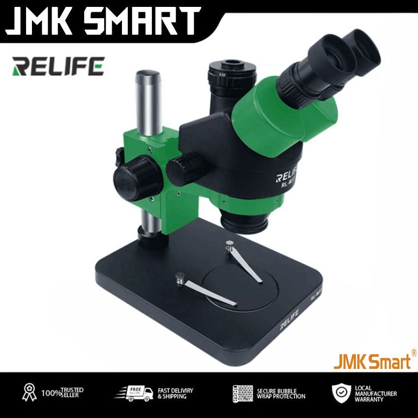 Relife RL-M3T-B1 Trinocular Stereo Microscope 7X-45X Zoom Matched ...