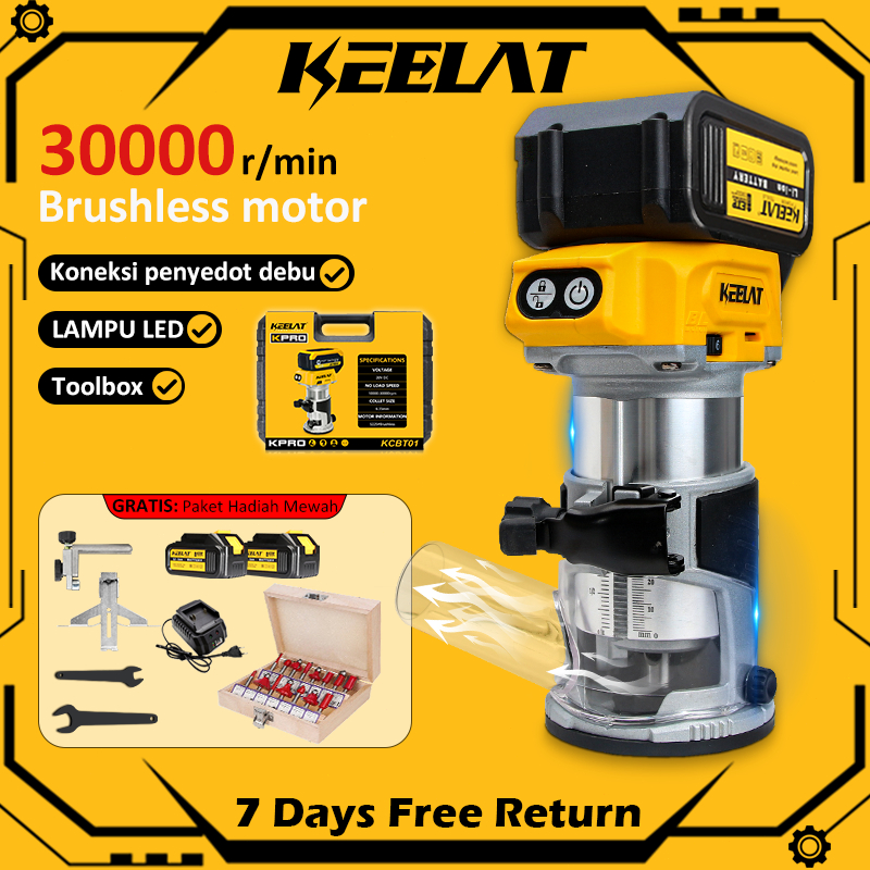 KEELAT KCBT01 20V Cordless Wood Palm Router Trimmer Power Tools 15pcs ...