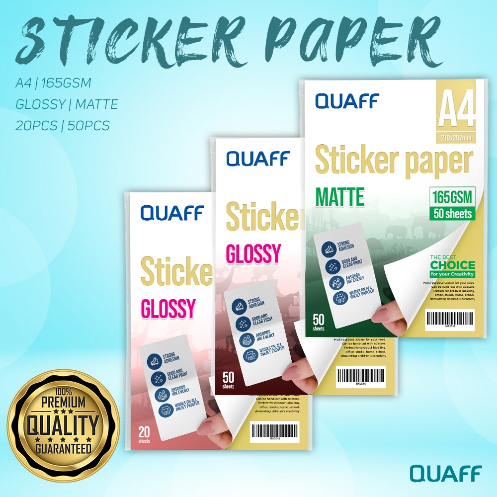 Quaff Matte Sticker & Glossy Sticker 165gsm Sticker Paper A4 Size ...