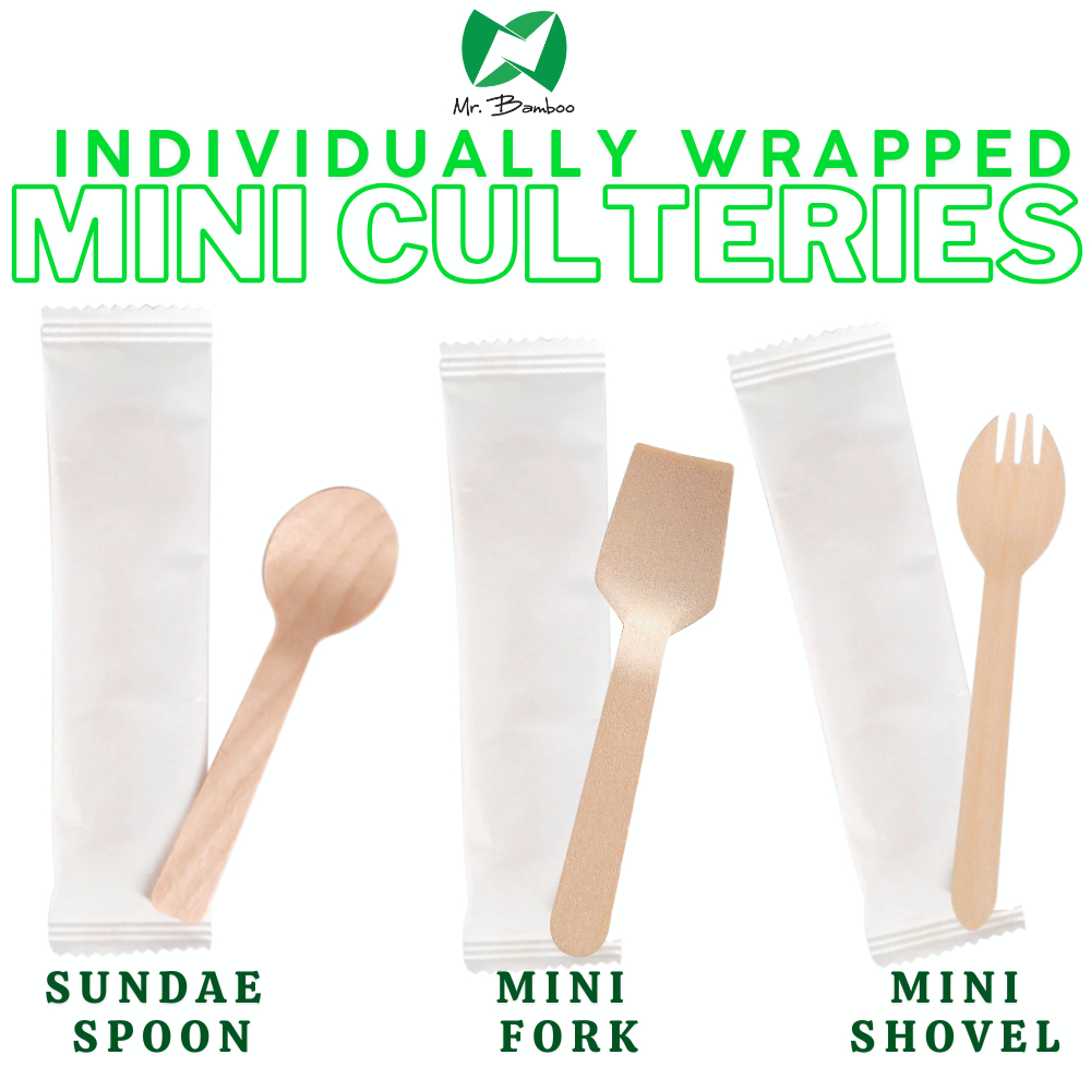 Eco Dessert Cutlery Set Individually Wrapped Mini Spoons & Forks Party ...