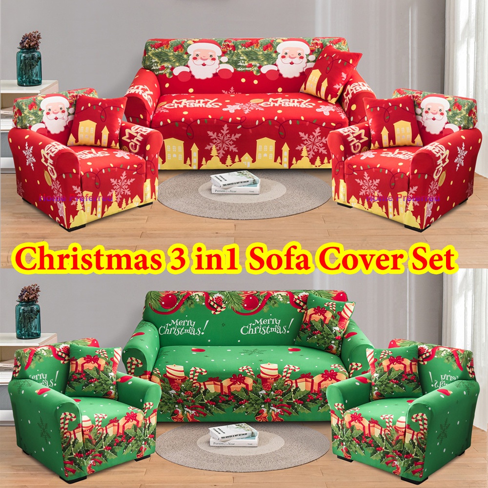 Christmas Sofa Cover Set of 3 Pcs for 3 Seater and 2 Single Set Christmas Decoration Sofa Seat Cover Shopee Philippines