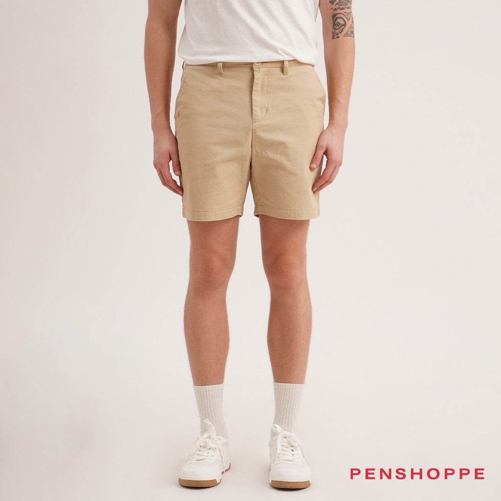 Penshoppe Modern Fit Chino Shorts For Men Ivory Taupe Shopee Philippines