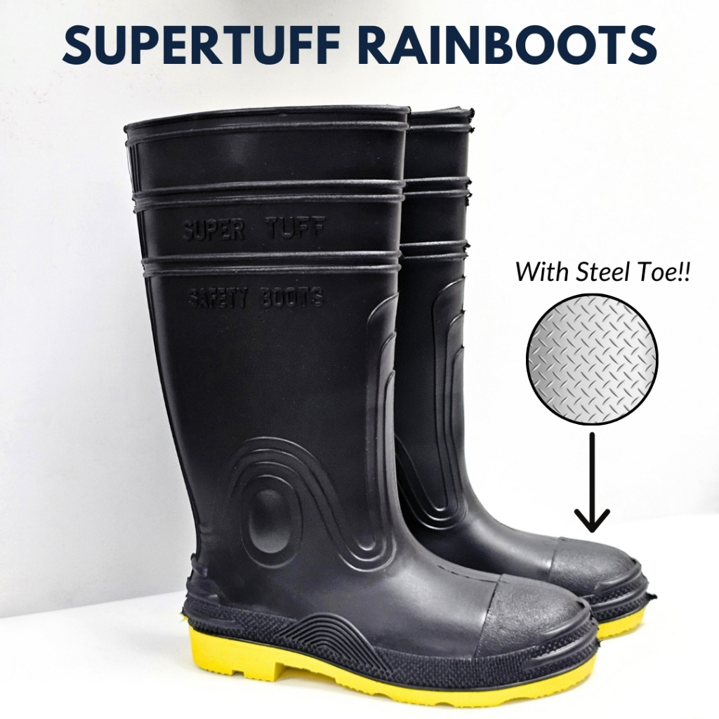 Supertuff Safety Rain Boots for Men With Steel Toe Waterproof Yellow Sole  High Quality 100% Original