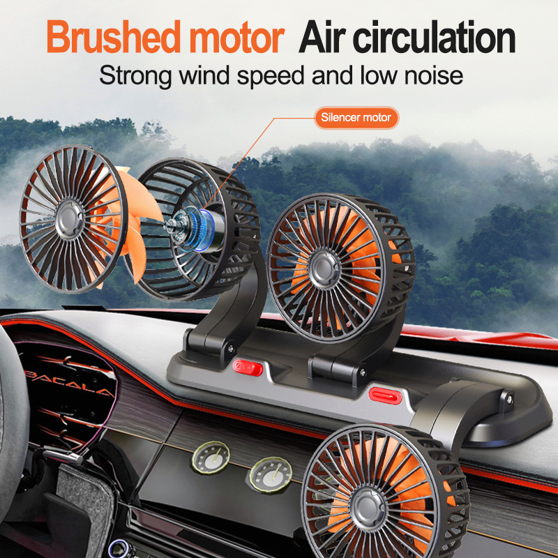 Universal Car Fan 12v/24v Electric Three Head Automotive Fan 360