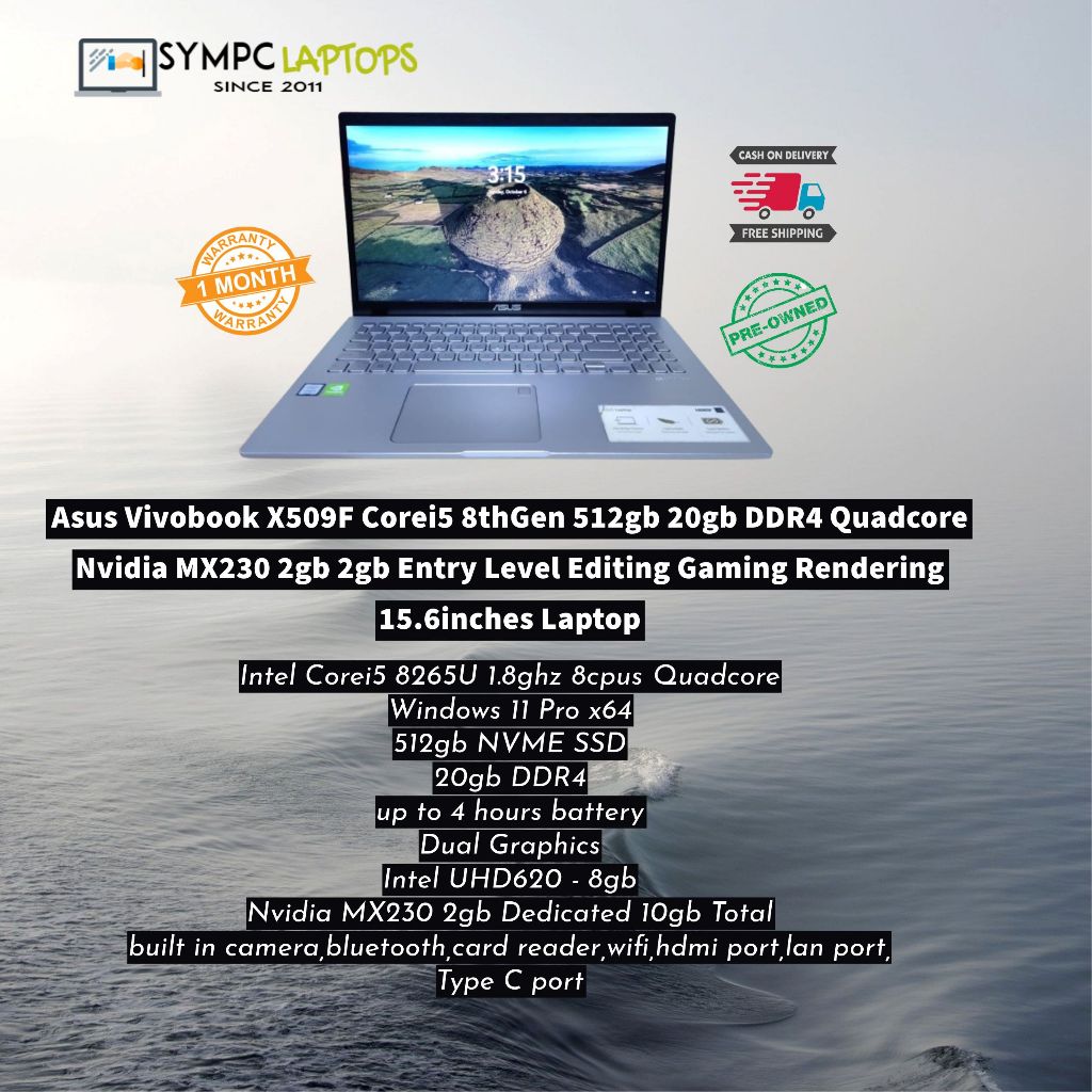 Asus Vivobook X509F Corei5 8thGen 512gb 20gb DDR4 Quadcore Nvidia MX230 ...