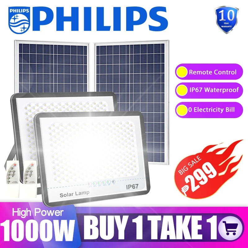 Philips BUY 1 TAKE 1 1000W Solar Light Outdoor LED Light Solar Flood
