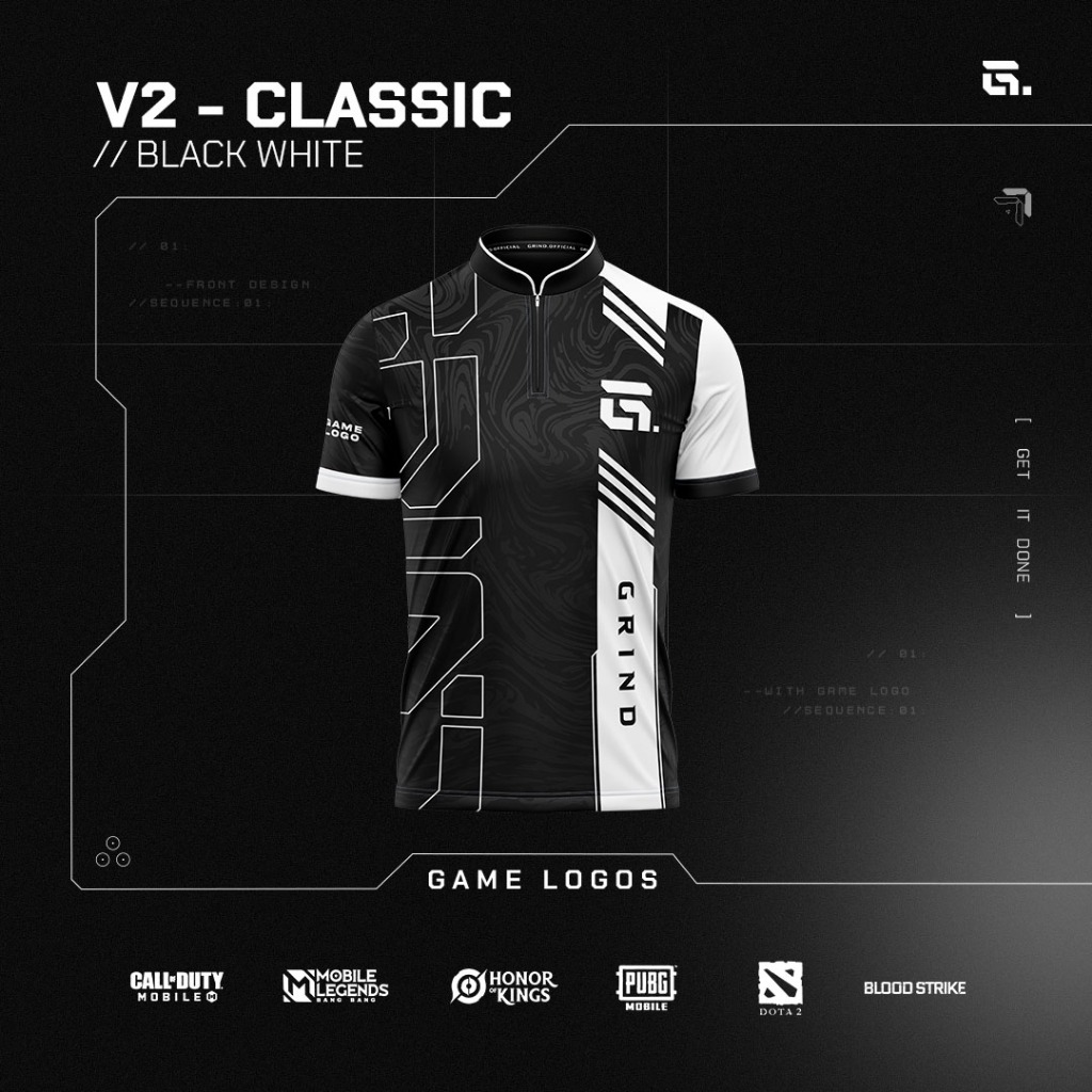 Black And White Gaming Jersey Creator Grind V2 Black White
