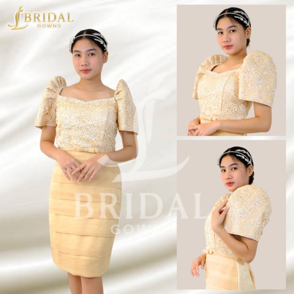 Filipiniana tutone piña midi dress - formal dress | Shopee Philippines