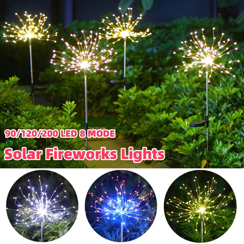 90/120/200 LED Solar Christmas Fireworks Lights Garden Decorative ...