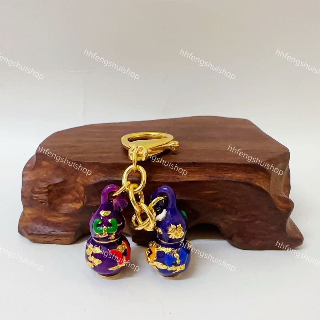 Feng Shui Blue Wu Lou Keychain With Joyous Crane & Ginkgo Leaf - Symbol Of Health & Longevity