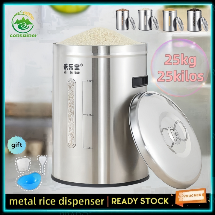 rice dispenser 25kg metal rice container stainless rice storage lagayan ...