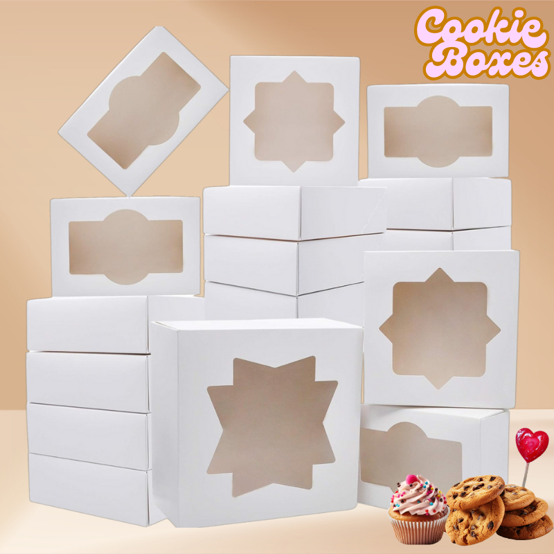 Window Kraft Cookie Gift Boxes Plain Cardboard Bakery Treat Boxes ...