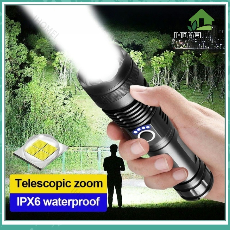 Super Bright Zoom LED Flashlight Rechargeable Waterproof Outdoor Bright ...