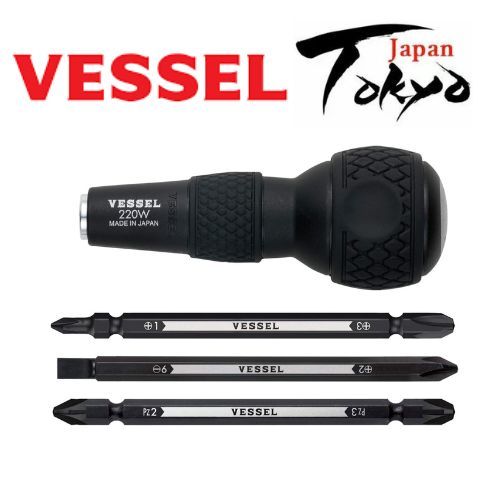 Tournevis Vessel Power Grip – Embout 3,0 Mm, Bille, Moleté (Japon, Neuf)