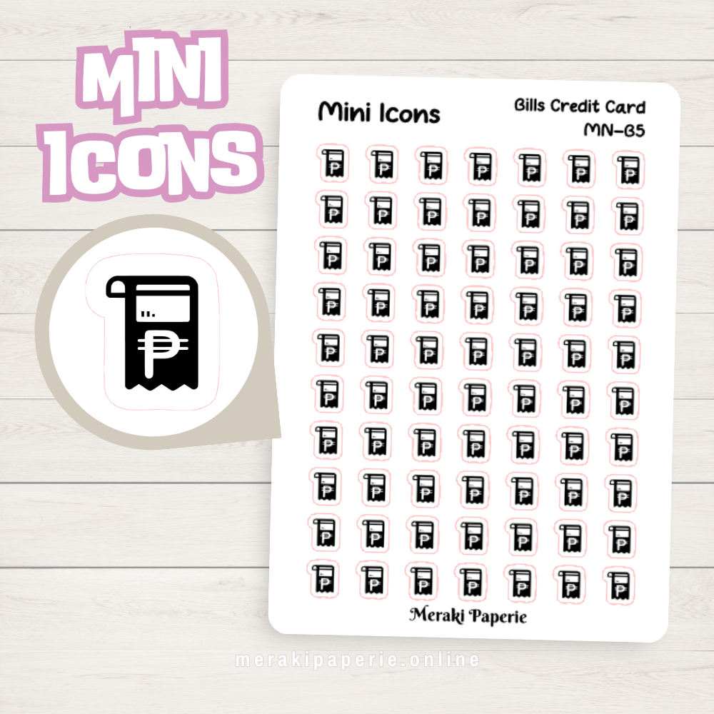 Bills Credit Card Icon Sticker Sheet | Mini Icons Sticker for Journal ...