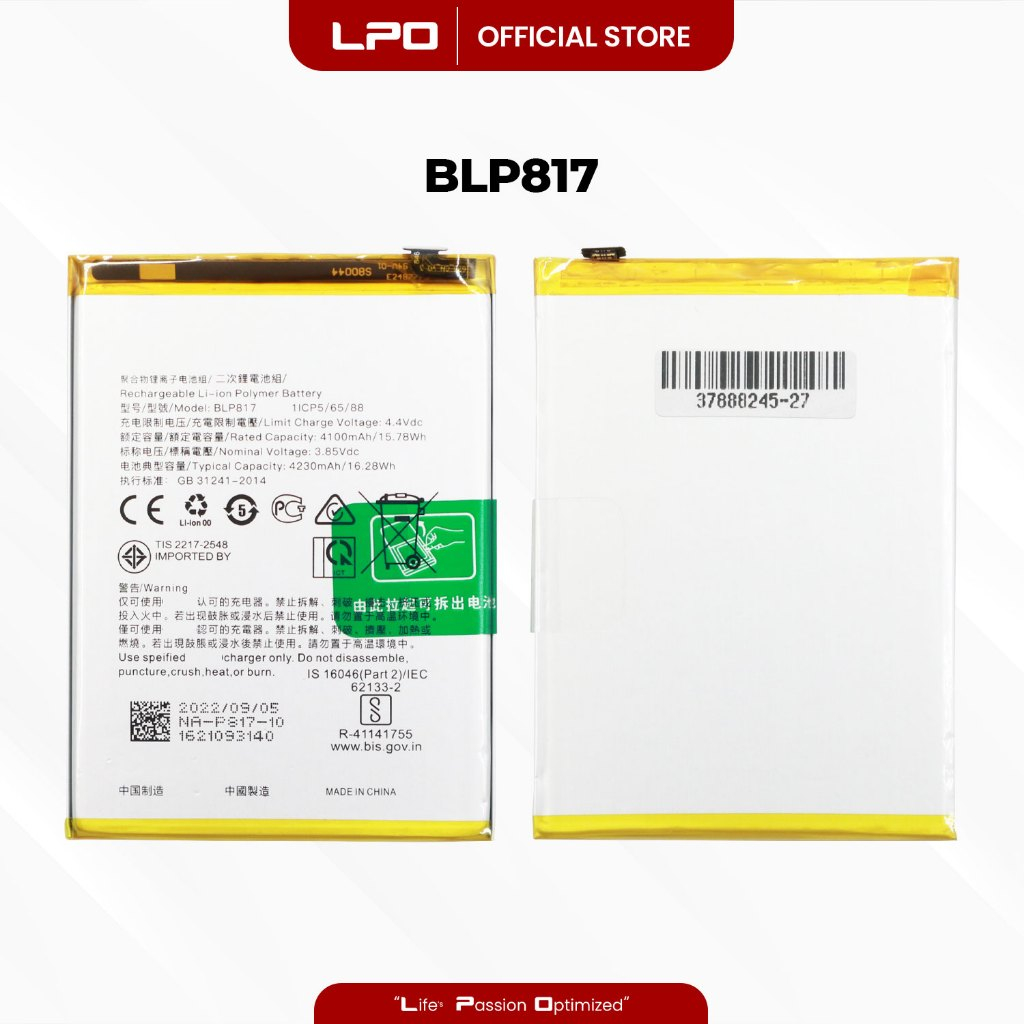 LPO Cellphone Battery BLP817 3.8V 15.7Whr 4230mAh For Op. po A15s 2020 ...