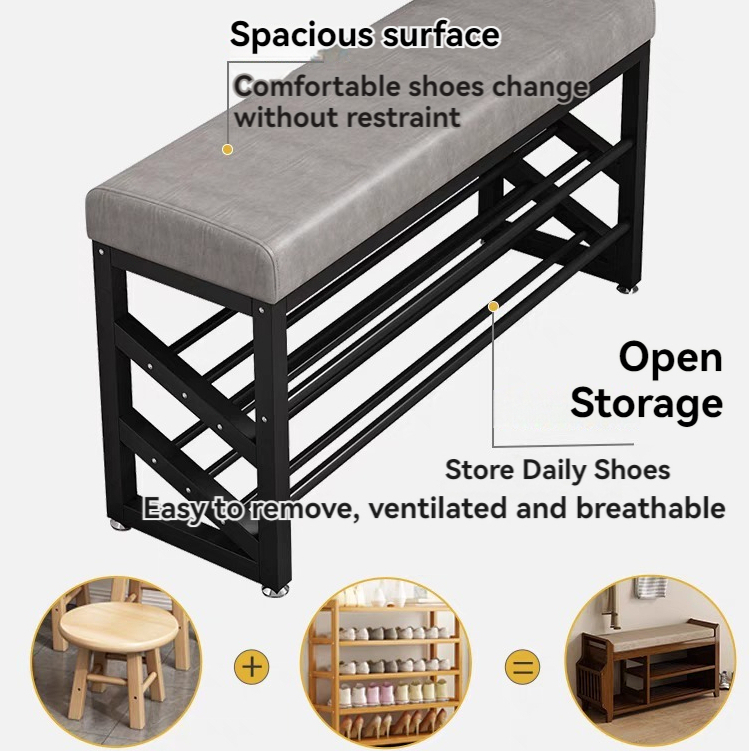80cm Steel Shoe Rack Shoe Stool Home Indoor Shoe Stool With Soft ...
