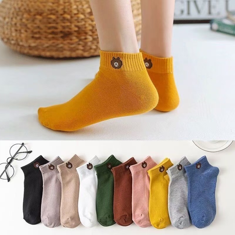 Set of 10 pairs of cute Korean ankle socks, breathable iconic ankle