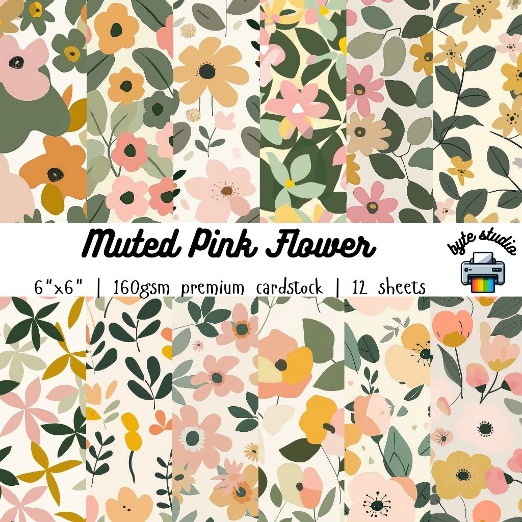 12 Sheets Muted Pink Flowers by byte studio | Cardstock Craft Paper ...