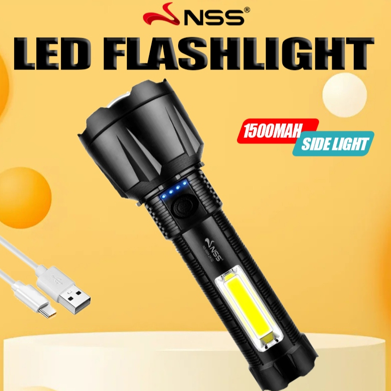 NSS LED Flashlight With Power Display Extra Light 1500mAh Super Bright ...