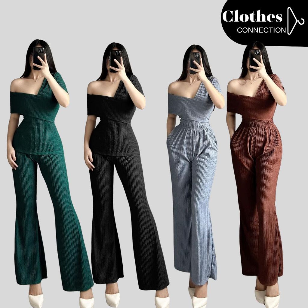 Coordinates Set for Woman Terno One Sided Top and Pants Plain | Shopee ...