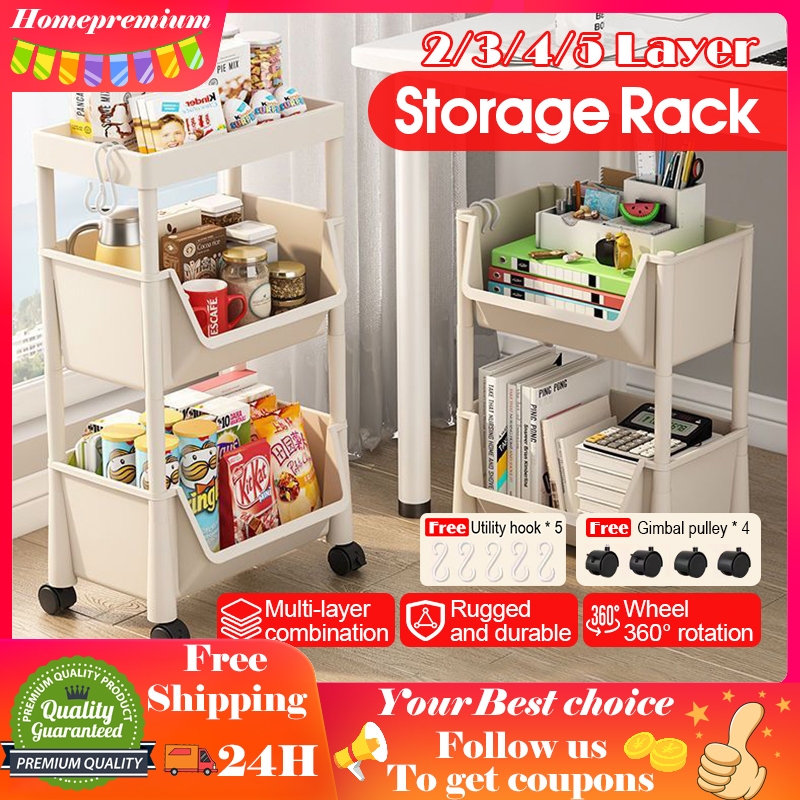 2-5 Layer Organizer Rack Trolley Cart Organizer Shelf Moving Rack With ...