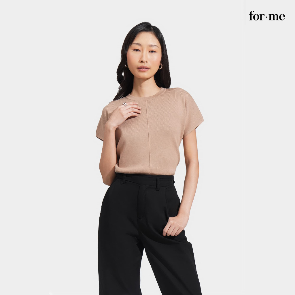 ForMe Extended Sleeves Knitted Tee With Seam Detail For Women (Taupe ...