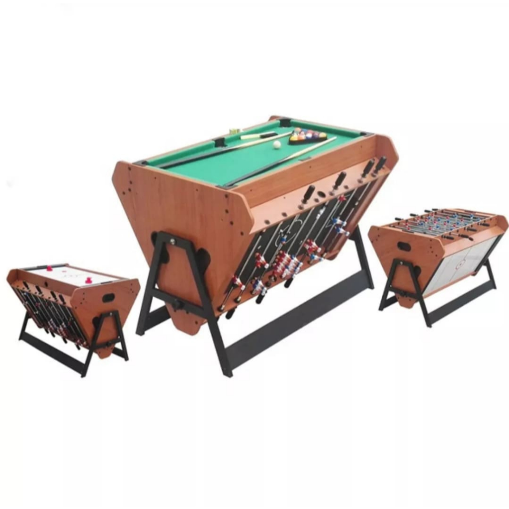 3in1 BROWN ROTATING MULTI GAME TABLE, BILLIARD/ AIR HOCKEY / SOCCER ...
