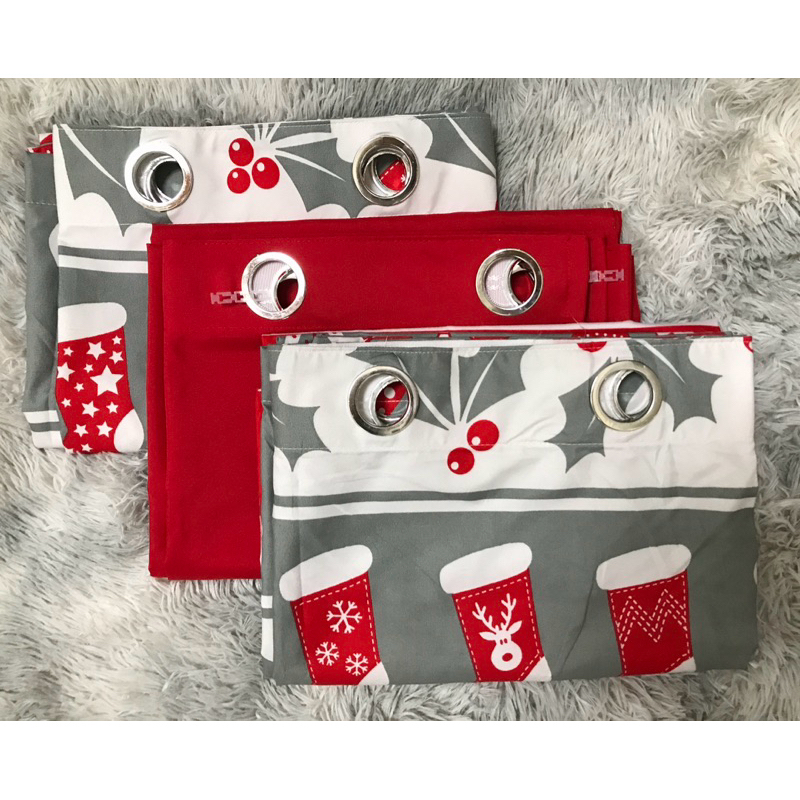 Red Ribbonette Christmas Ring Curtains sold per pc or 3in1 set | Shopee ...