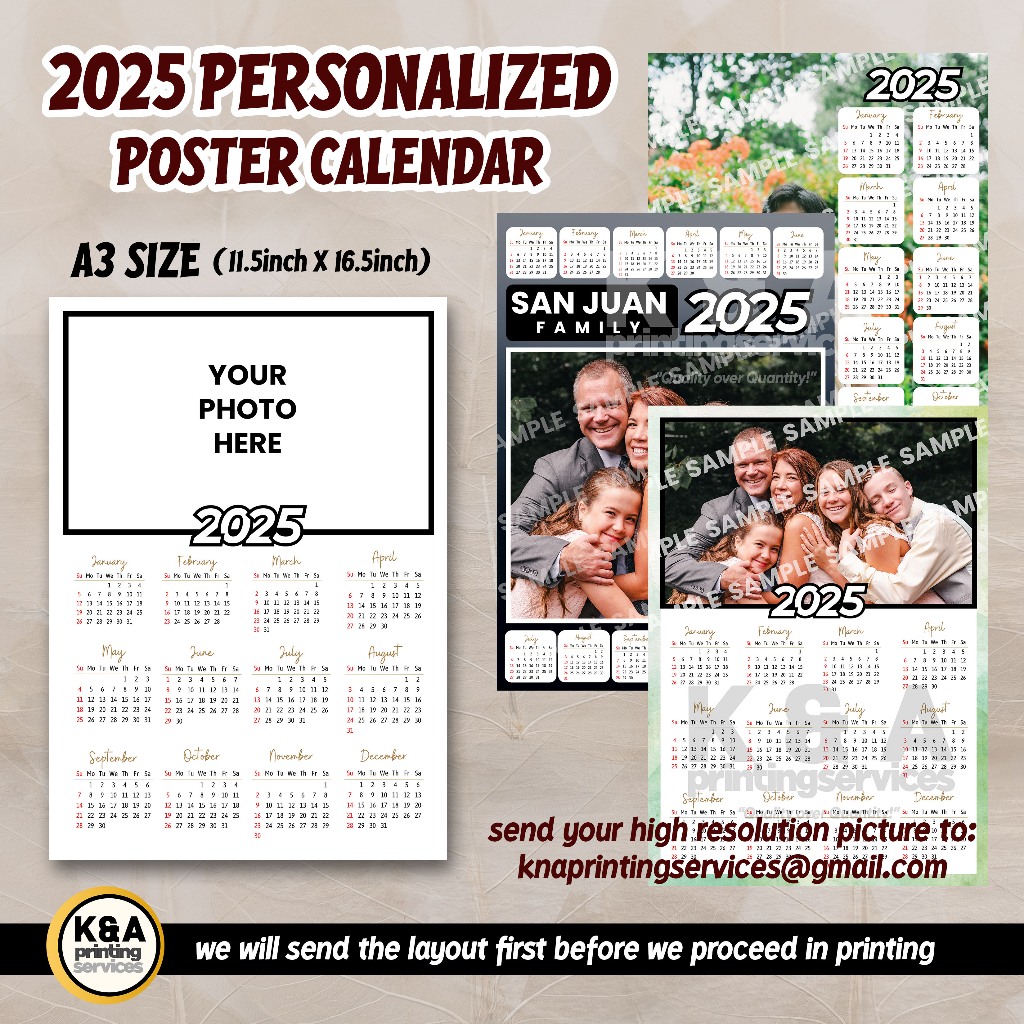 PERSONALIZED POSTER CALENDAR (A3 SIZE 11.5inch x 16.5inch) Shopee