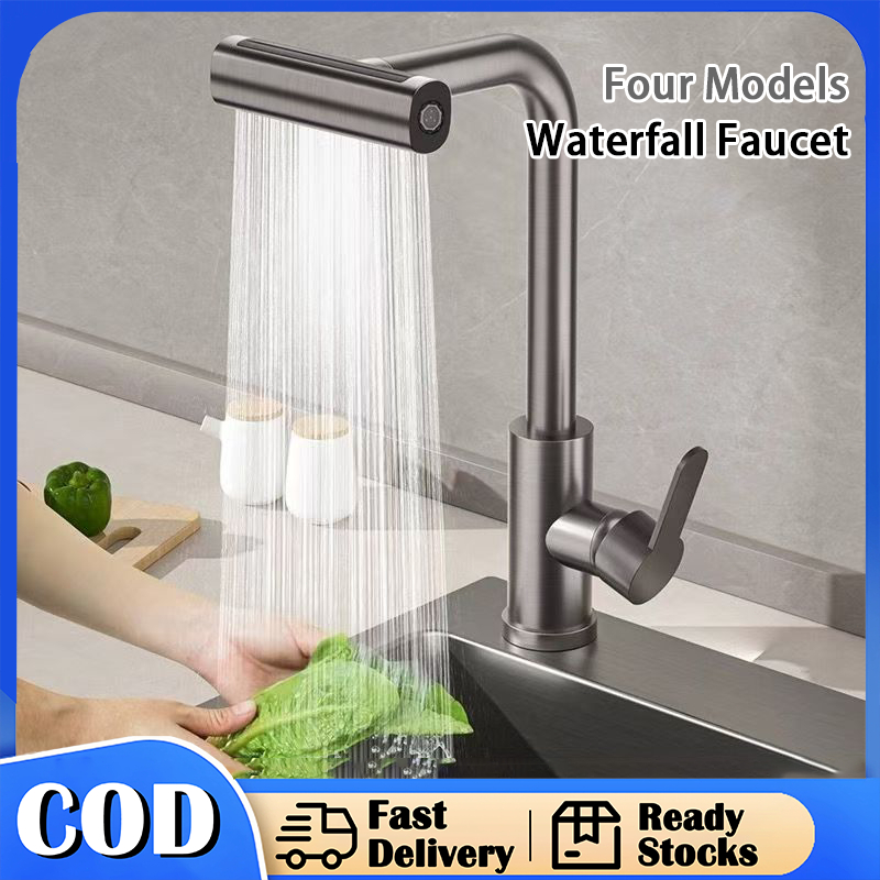 4 Modes 360°Rotation Kitchen Faucet Flexible Waterfall Faucet High ...