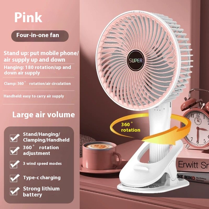 7 Inch Portable Electric Fan Clip Fan Mini Fan Rechargeable Battery ...