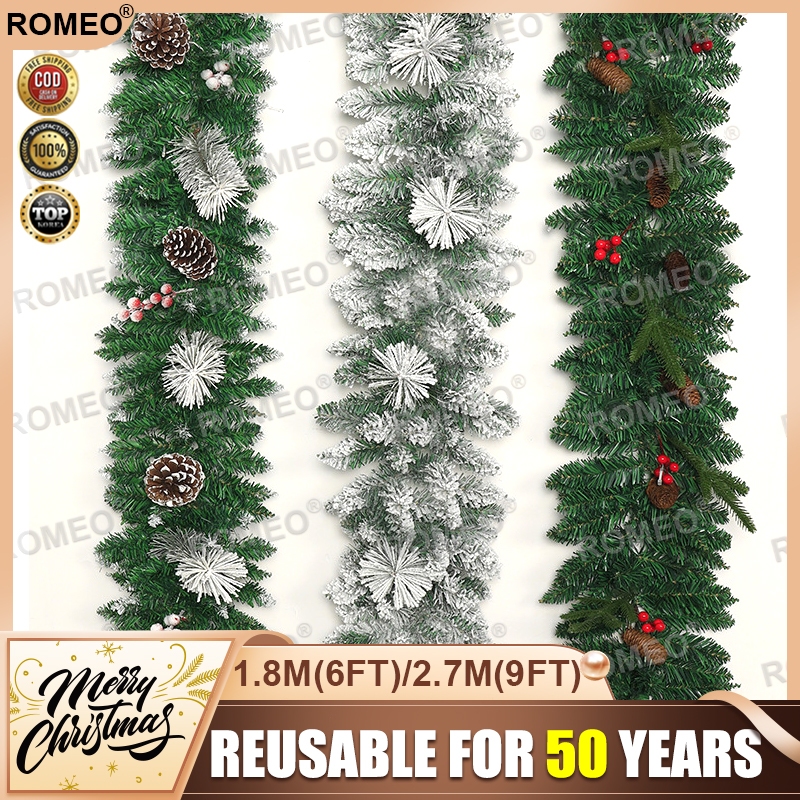 ROMEO Christmas Ribbon Decor Garland Green Snow 1.8m For Stairs/Window ...