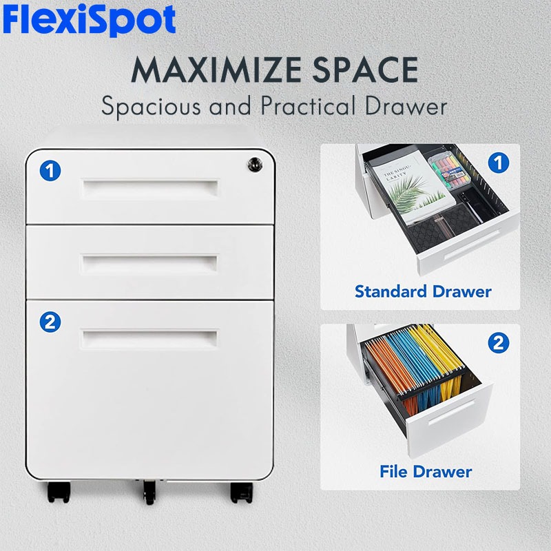 FlexiSpot CB38 Steel Mobile File Cabinet with Rounded Corner Interlock ...