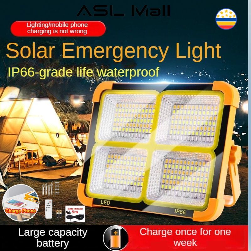 ASL Solar Emergency Light 600W Solar Flashlight Rechargeable Outdoor ...