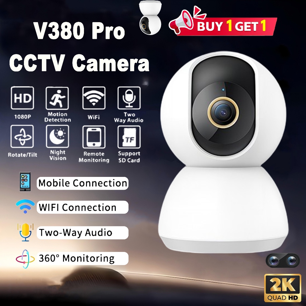 BUY 1 TAKE 1 V380 Pro CCTV Camera 360° Rotate 2K HD Connect Cellphone ...