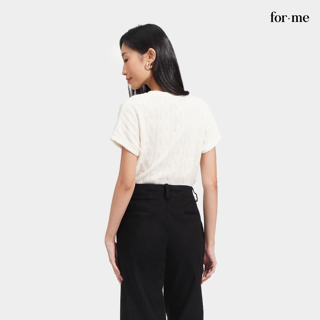 ForMe Cable Knit Extended Sleeves Tee T-Shirt For Women (Off White ...