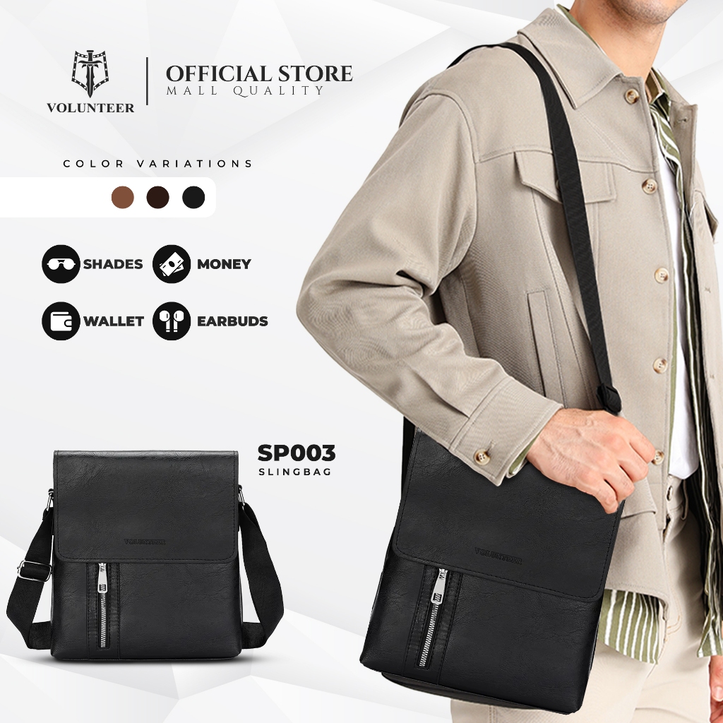 VOLUNTEER Business Casual Crossbody Fashion Sling Bag PU Leather Texture Shoulder Bags UNISEX SP003 Shopee Philippines