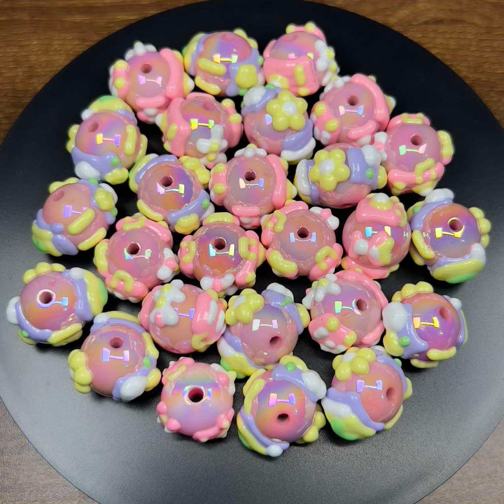 Veeds 1 Pc Hand painted Bead 16mm Pink Assorted Design DIY Beads Art ...