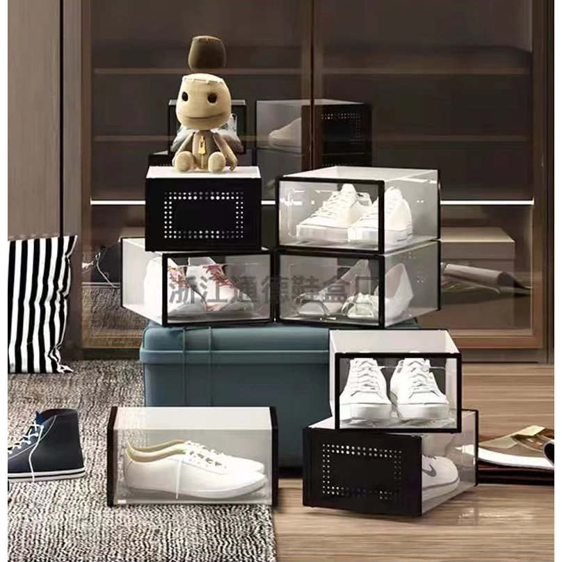 Large shoe rack organizer plastic foldable dustproof drawer box shoe ...