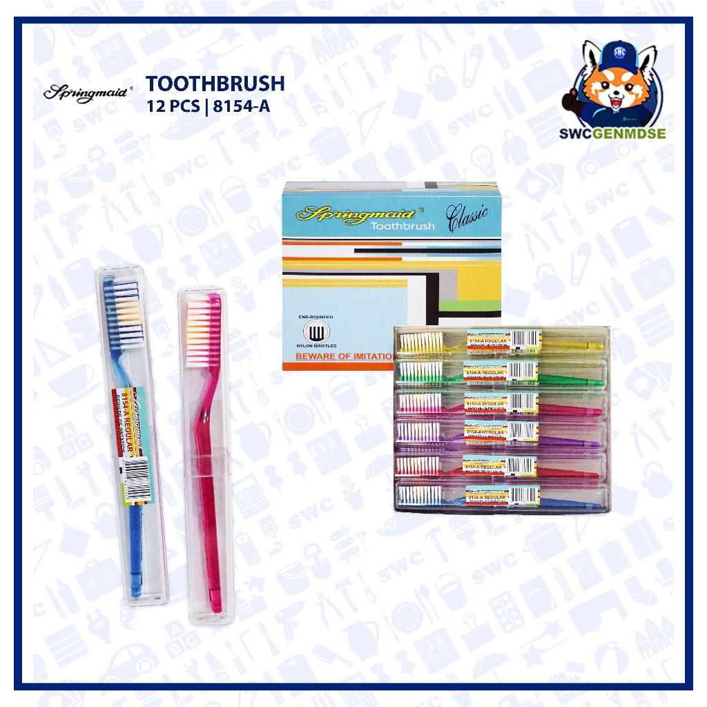 SPRINGMAID Classic Toothbrush | End-Rounded Nylon Bristles | 8154-A ...