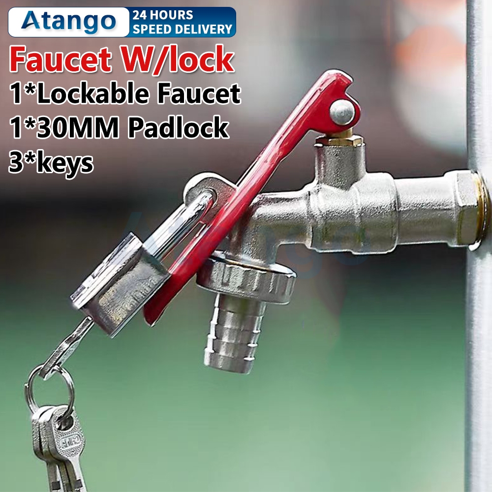 Lockable Brass Faucet With 30mm Padlock And 3 Keys Outdoor Garden Anti ...
