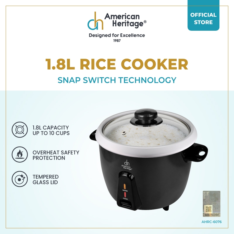 American Heritage 1.8L, 10 cups Glass Lid Rice Cooker AHRC-6076 ...
