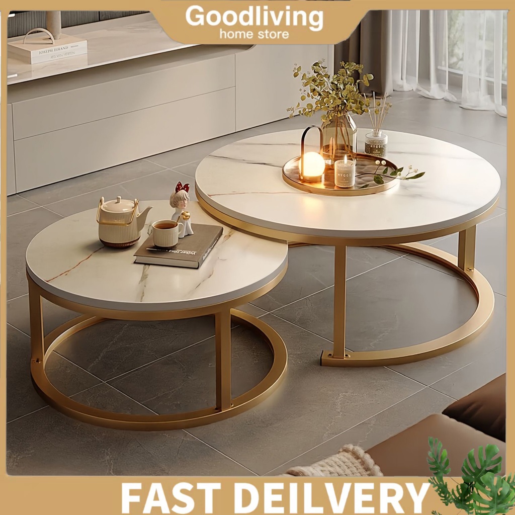 COD Modern Coffee Table Marble Round Tea Table For Living Room High ...