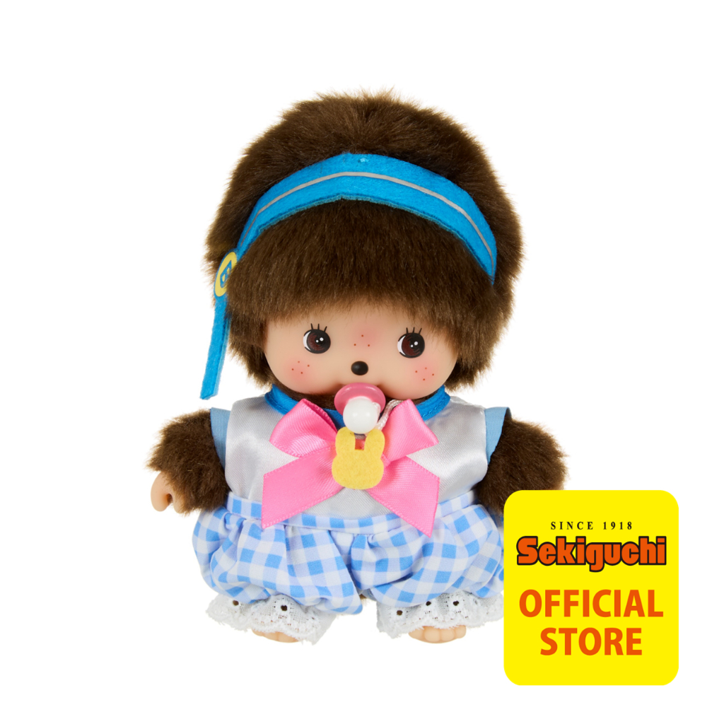Sekiguchi 767020 - Originale Monchhichi Girl Cherry Blossom, in Peluche Rosa, con Bavaglino e codino con Fiori, Circa 20 cm