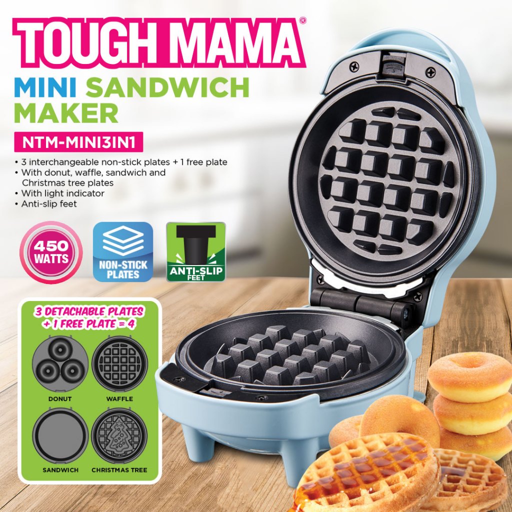 Tough Mama Ntm-mini3in1 New Mini Sandwich Maker 4-pc Interchangeable 