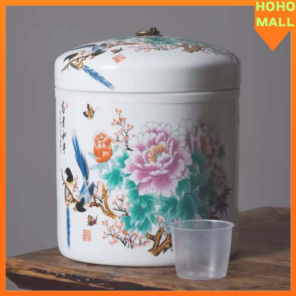 Ceramic Rice Storage Container 5Kg Rice Bucket Sealed With Lid Rice ...