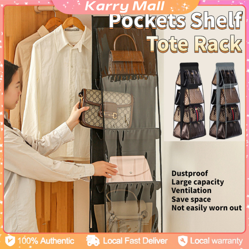 6 Pockets Shelf Tote Rack Closet Wardrobe Hanging Bag Handbag Storage ...