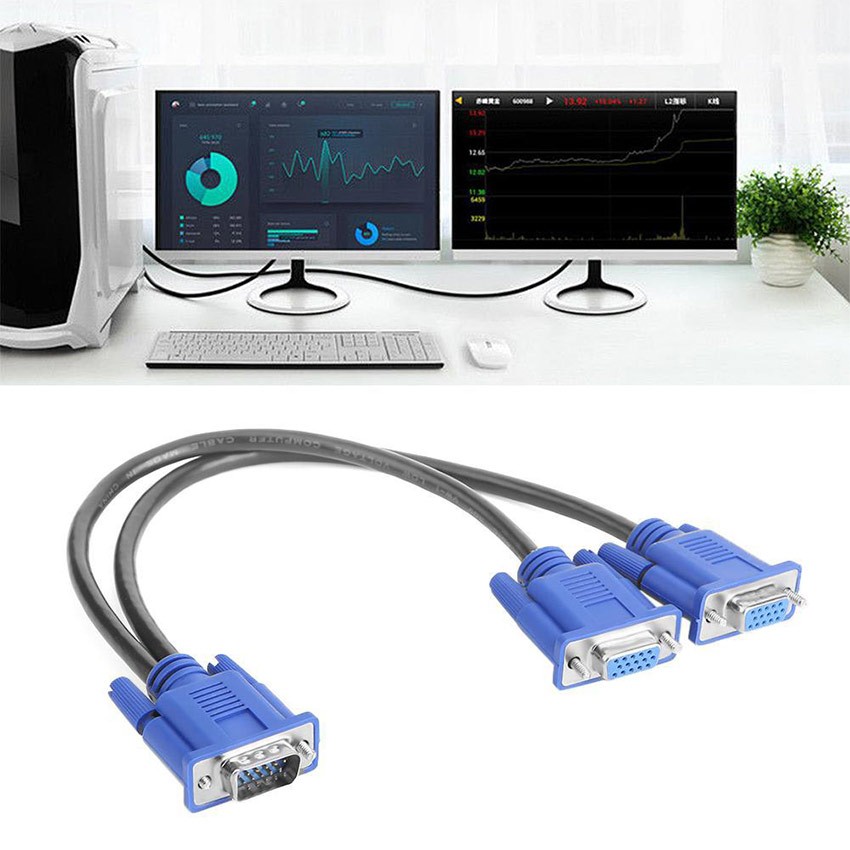 2 Dual Port Y Splitter 1 In 2 Out Cable Adapter For LCD TV Box Displays ...